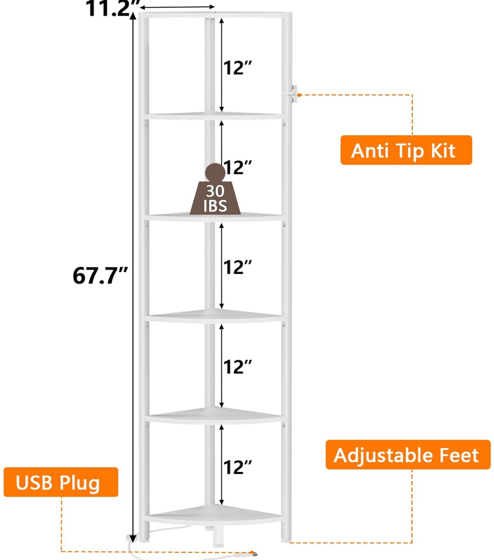Dimensions for The Luminary Corner Shelf
